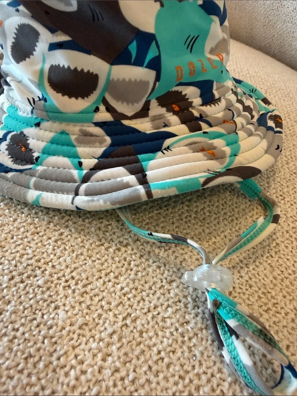 Kids Shark Print Sun Hat - Teal, Navy & Gray